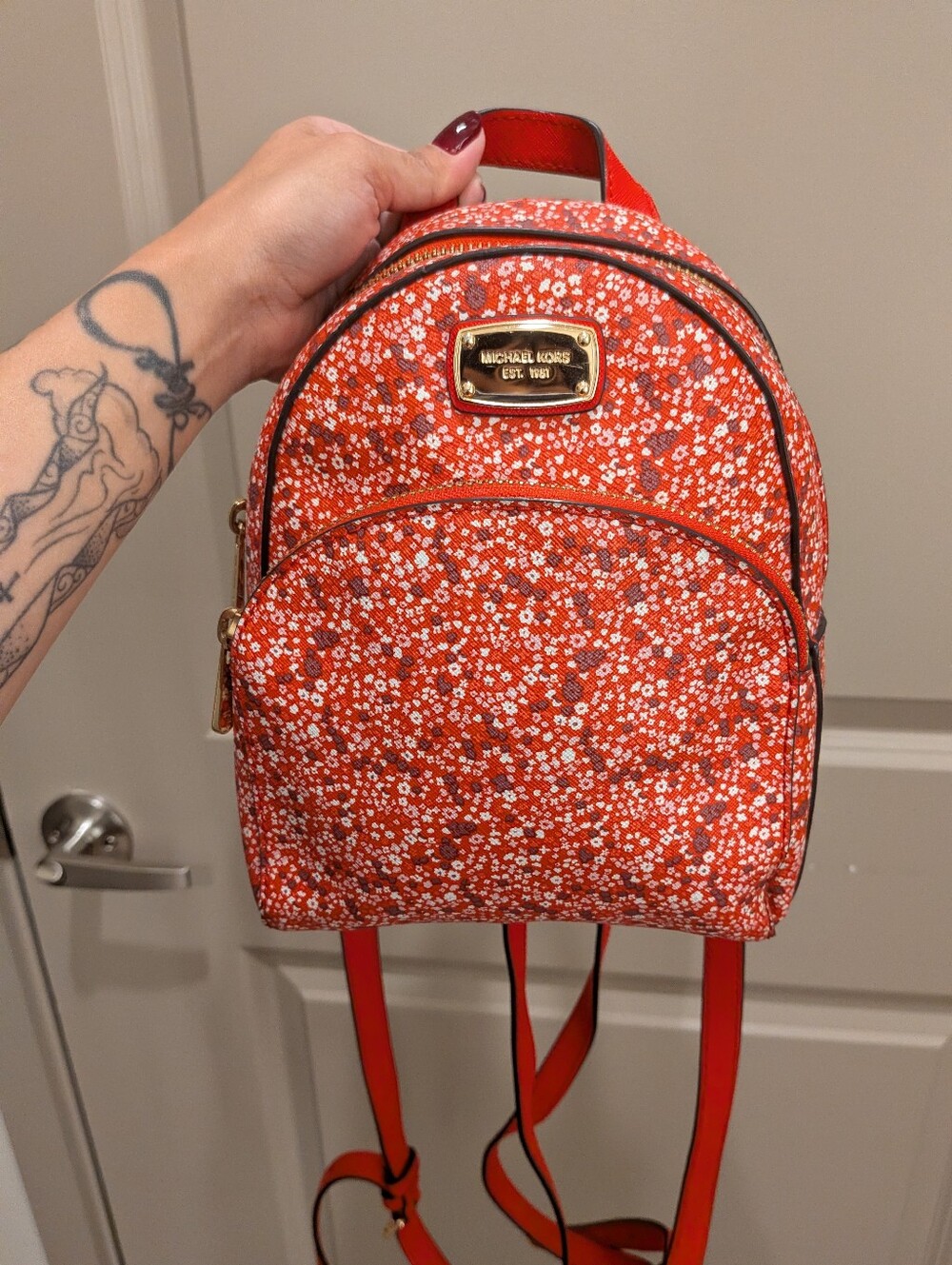 Michael Kors Red Floral Backpack